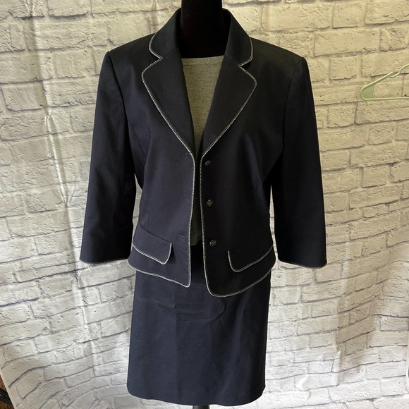 Tahari Denim Suite with White Piping Detail- Plus - Picture 3 of 16